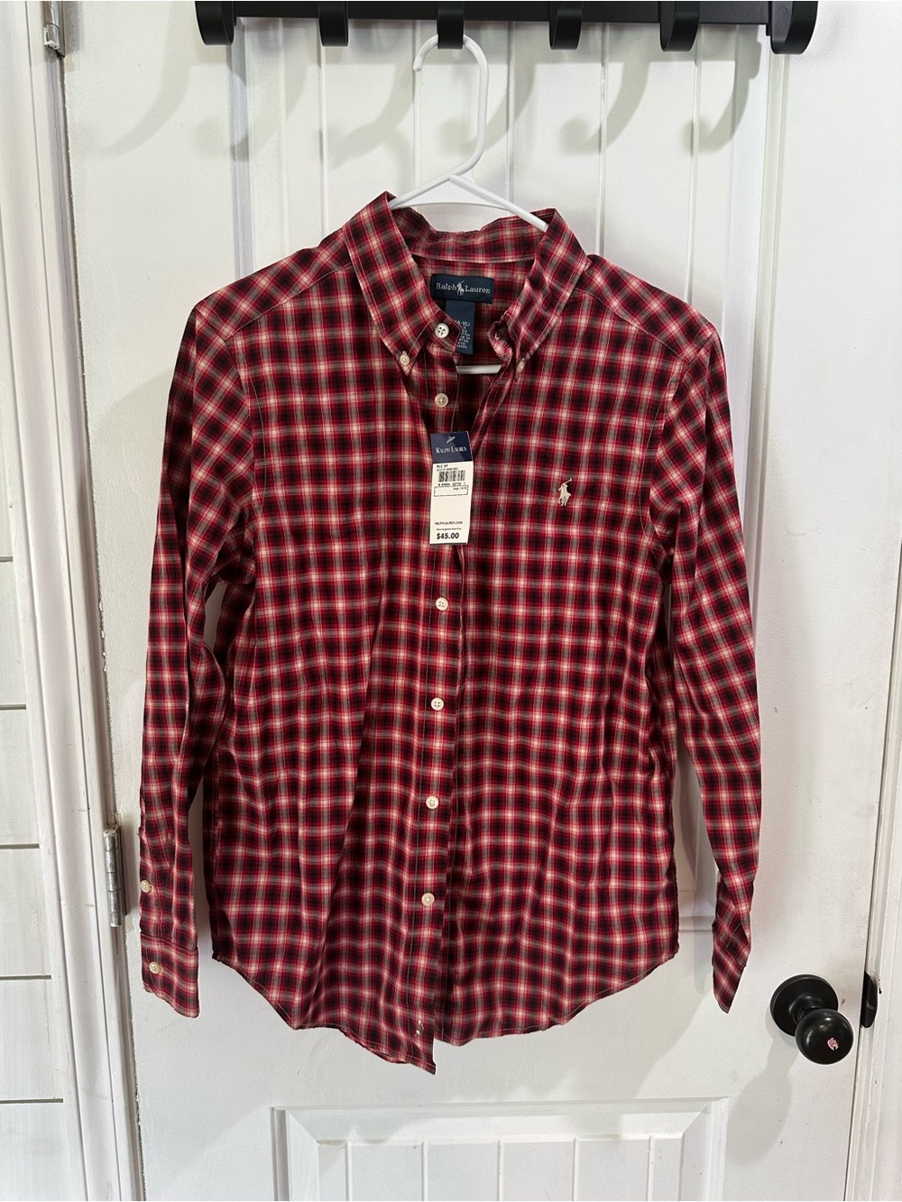 Ralph Lauren boys Red & White Plaid Button-Down Shirt 14-16